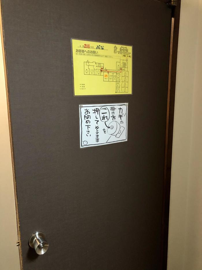 栃尾又温泉　自在館　ドアに貼られた避難経路図