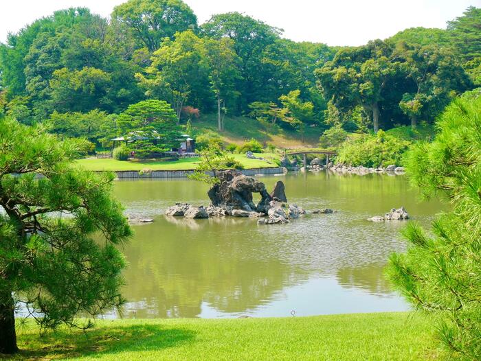 小高い築山と広い池