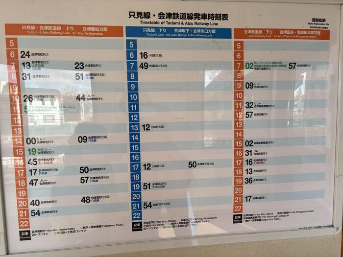 会津鉄道西若松駅時刻表