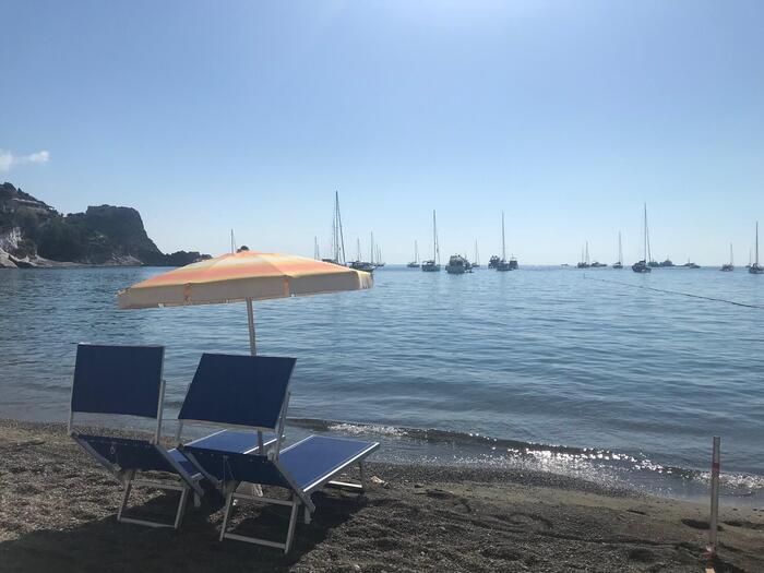 ビーチにパラソル