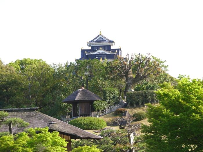 沢の池の南岸から眺めた岡山城