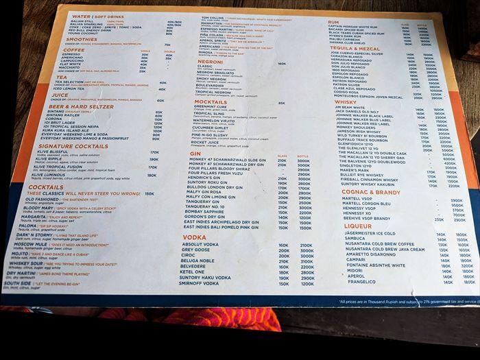 Kliveメニュー　ドリンク