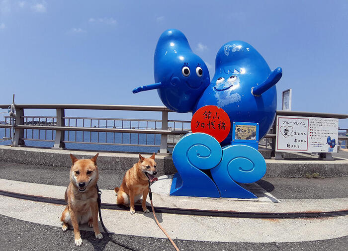 ＜館山の夕日桟橋にあるブルーフレイムで記念撮影＞