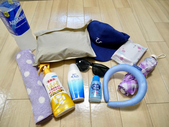 持ち物を並べたところ