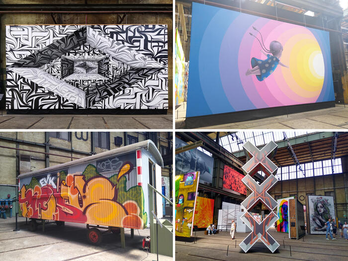 フィルムが上映されているコンテナや、立体作品も展示