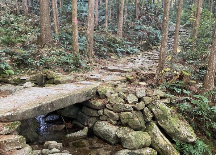 熊野古道・伊勢路 馬越峠道の一枚岩の橋と石畳