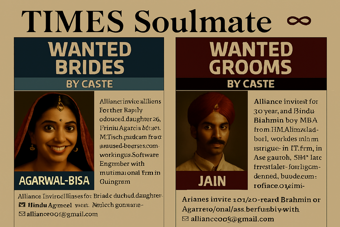 インドの新聞婚活欄には家柄や宗教別に募集相手が掲載されている