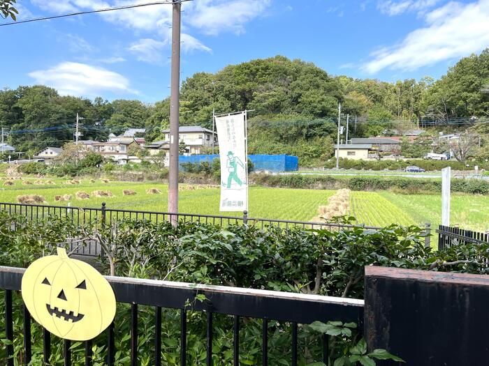 寺家ふるさと村四季の家の前に広がる田んぼ