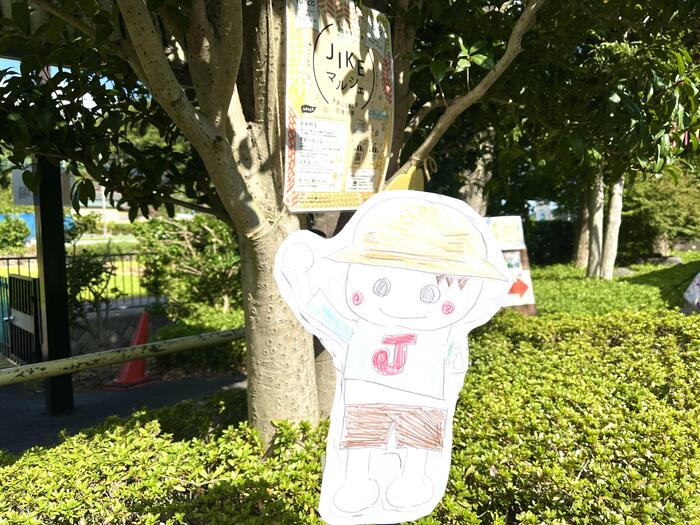 マルシェのゆるキャラ？が出迎えてくれる。手作り感満載。