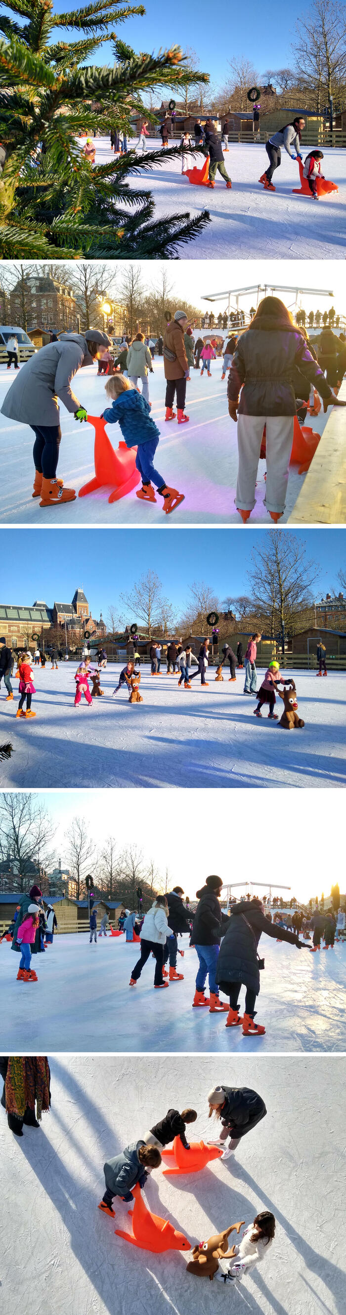 子どもたちにはトナカイの形をした補助具や、オットセイの形をしたソリが人気