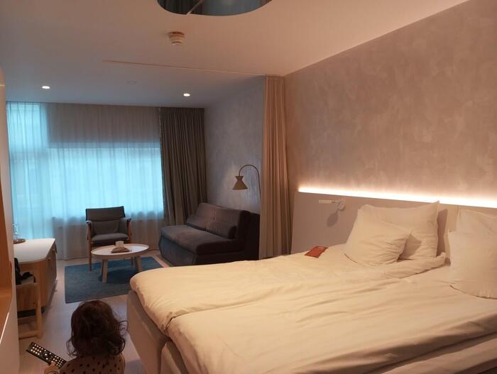 部屋の家具や小物に釘付けになっている母を傍らに、娘はテレビのリモコンに終始夢中