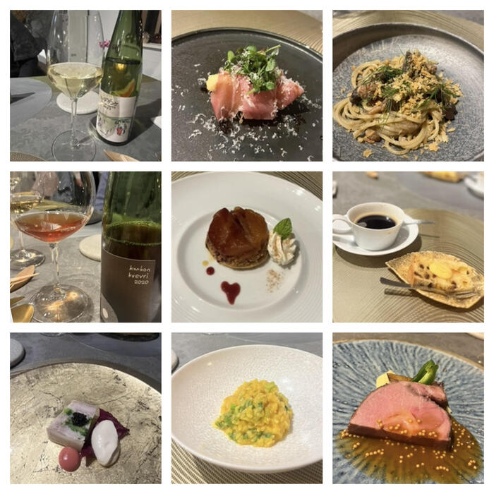 ある日のコースメニュー。栗山町や空知エリアの農産物と空知のワイナリーのワインが楽しめます