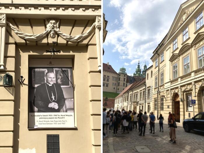 今も愛されるヨハネ・パウロ2世の写真と、カノニツァ通りを訪れた人々