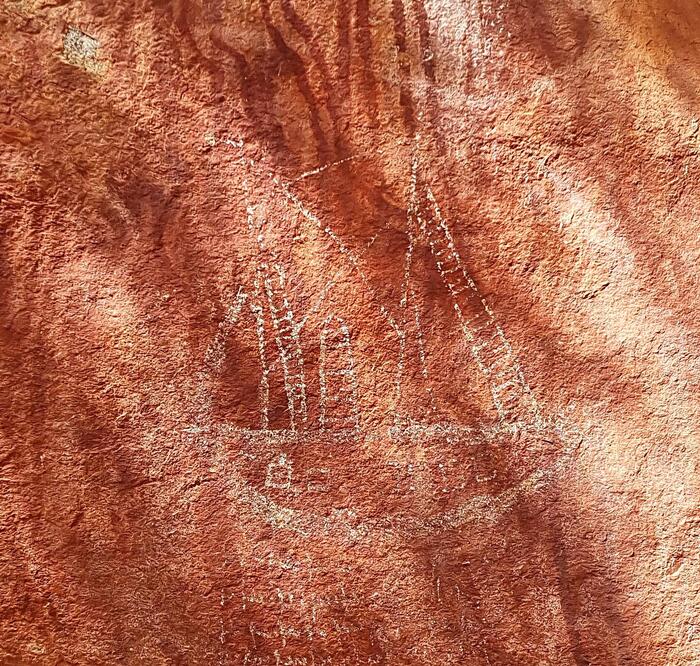 オーストラリア　アボリジナルアート　ワルガ岩　通り船　