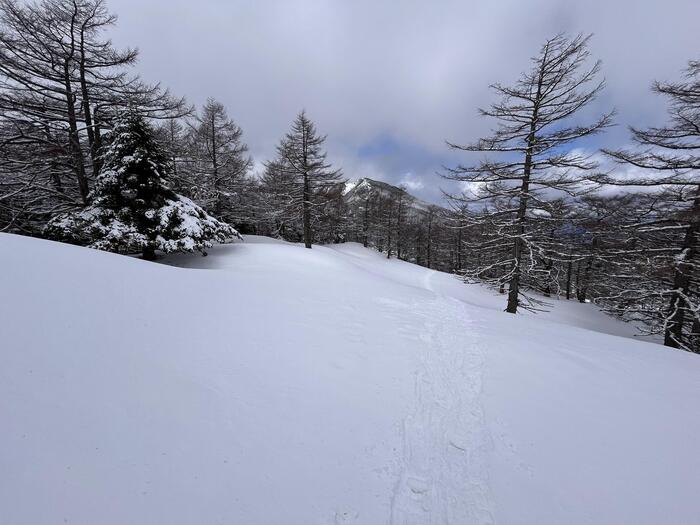 高峰高原　浅間山　登山　雪景色