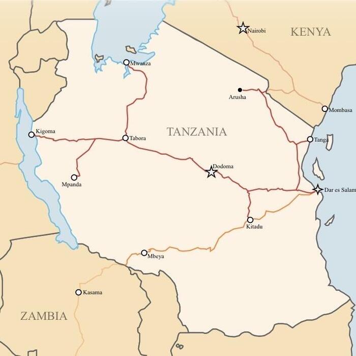 タンザニアの鉄道地図