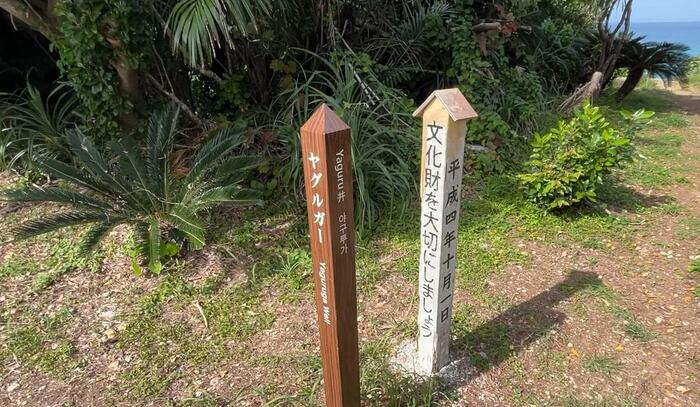 路にヤグルガーの立て看板がたっている