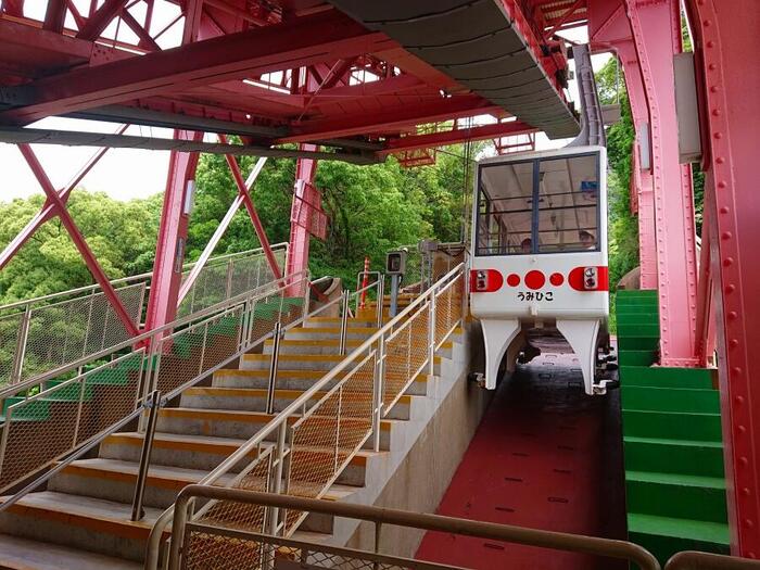 須磨浦山上遊園ロープウェイ乗り場で乗車前の様子