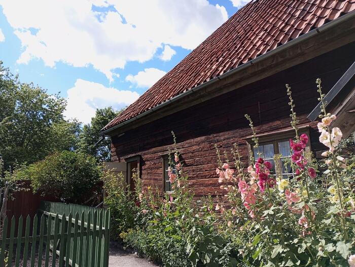 Stadskvarteretの建物と花の景色