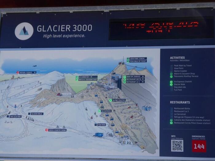 Glacier 3000の施設とアクティビティ全体が描かれた案内マップ