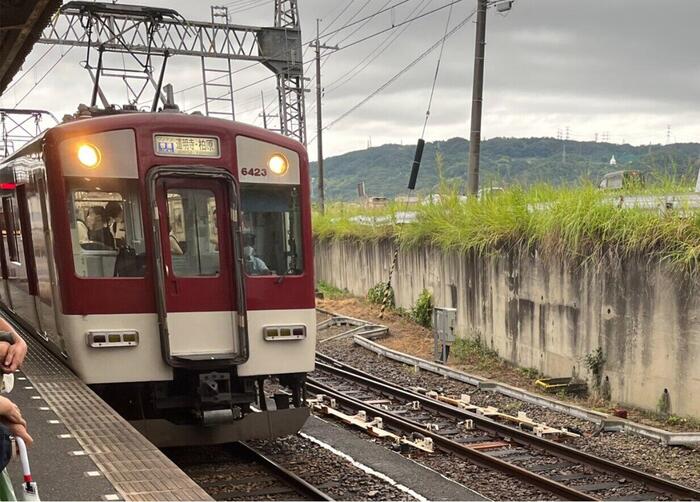 道明寺線道明寺駅に電車がはいってくる様子
