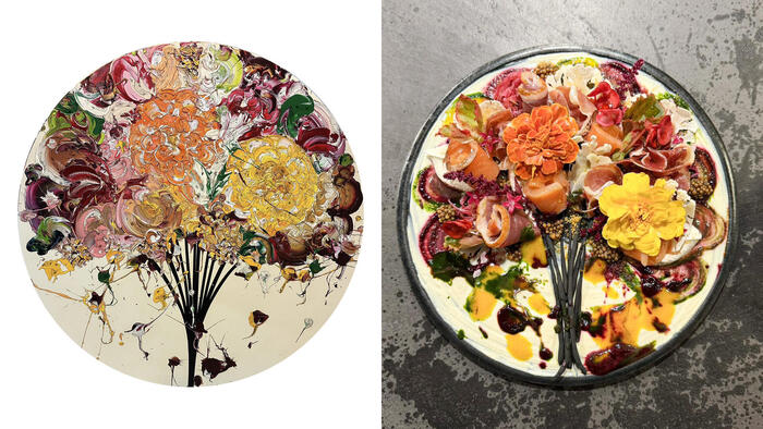 奥田雄太のアート作品bouquetとそれを料理で表現したguu tableの限定一皿