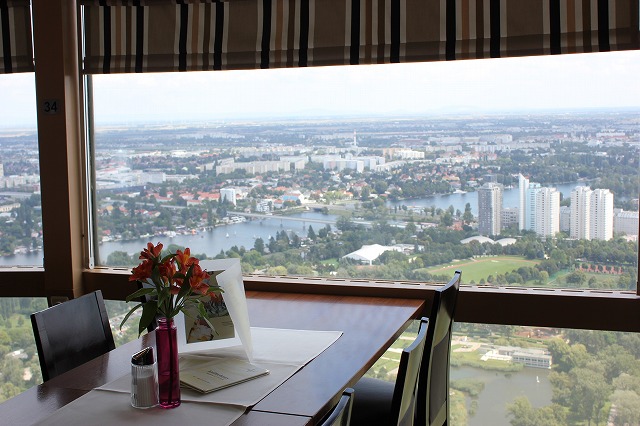 ドナウ河を見下ろすレストランからの眺め